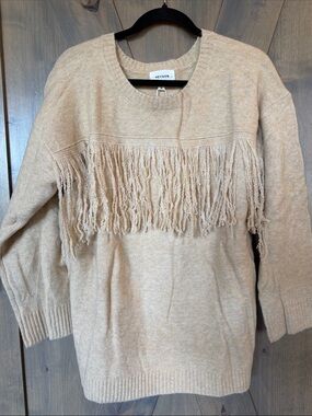 New! Heyson Fringe Knit Sweater Long Sleeves Crew Neck Cream Size Large